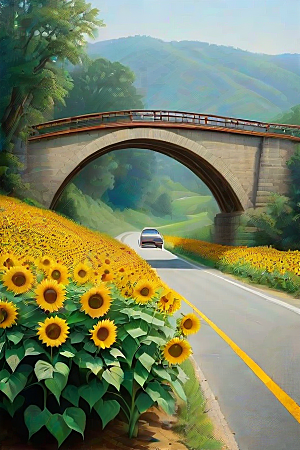 太阳花与桥梁的和谐画面