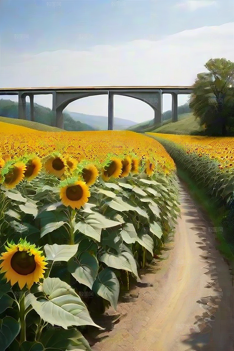 太阳花与桥梁的和谐画面