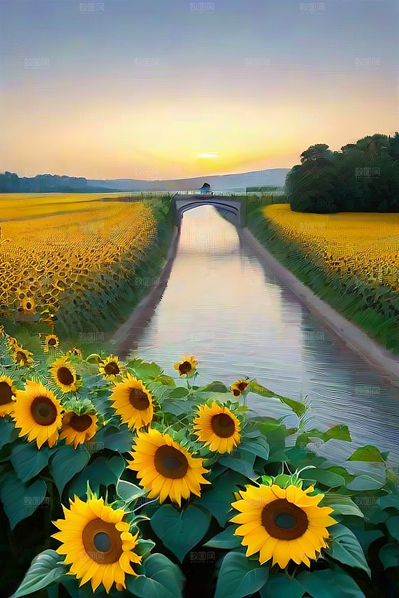和谐色彩太阳花与高速公路的画面
