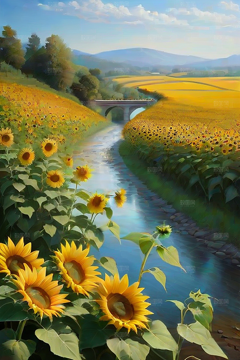 和谐色彩太阳花与高速公路的画面