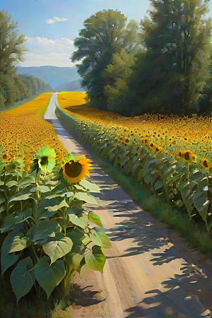 和谐色彩太阳花与高速公路的画面