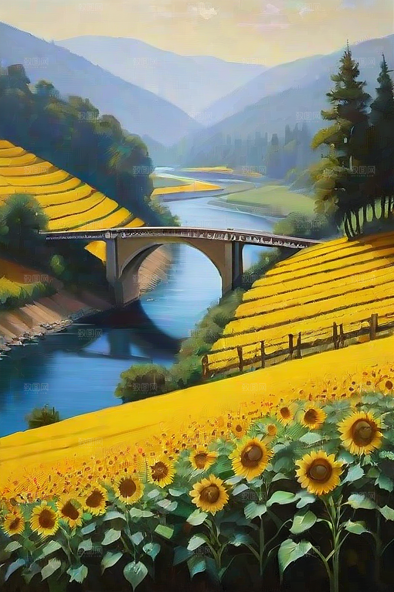 和谐色彩太阳花与高速公路的画面
