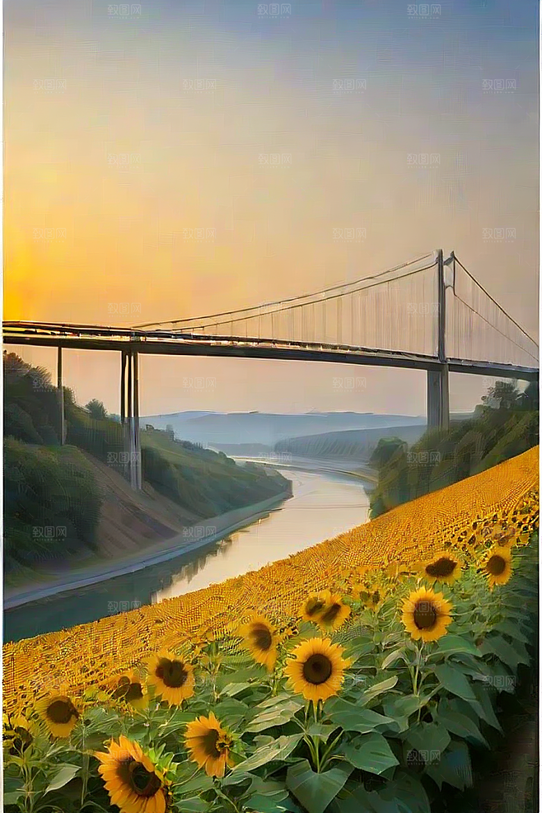 和谐色彩太阳花与高速公路的画面