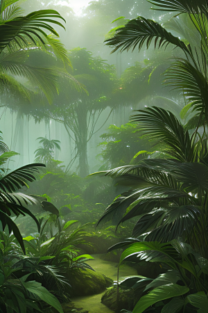 透明的热带雨林真实的光源照亮远方美景