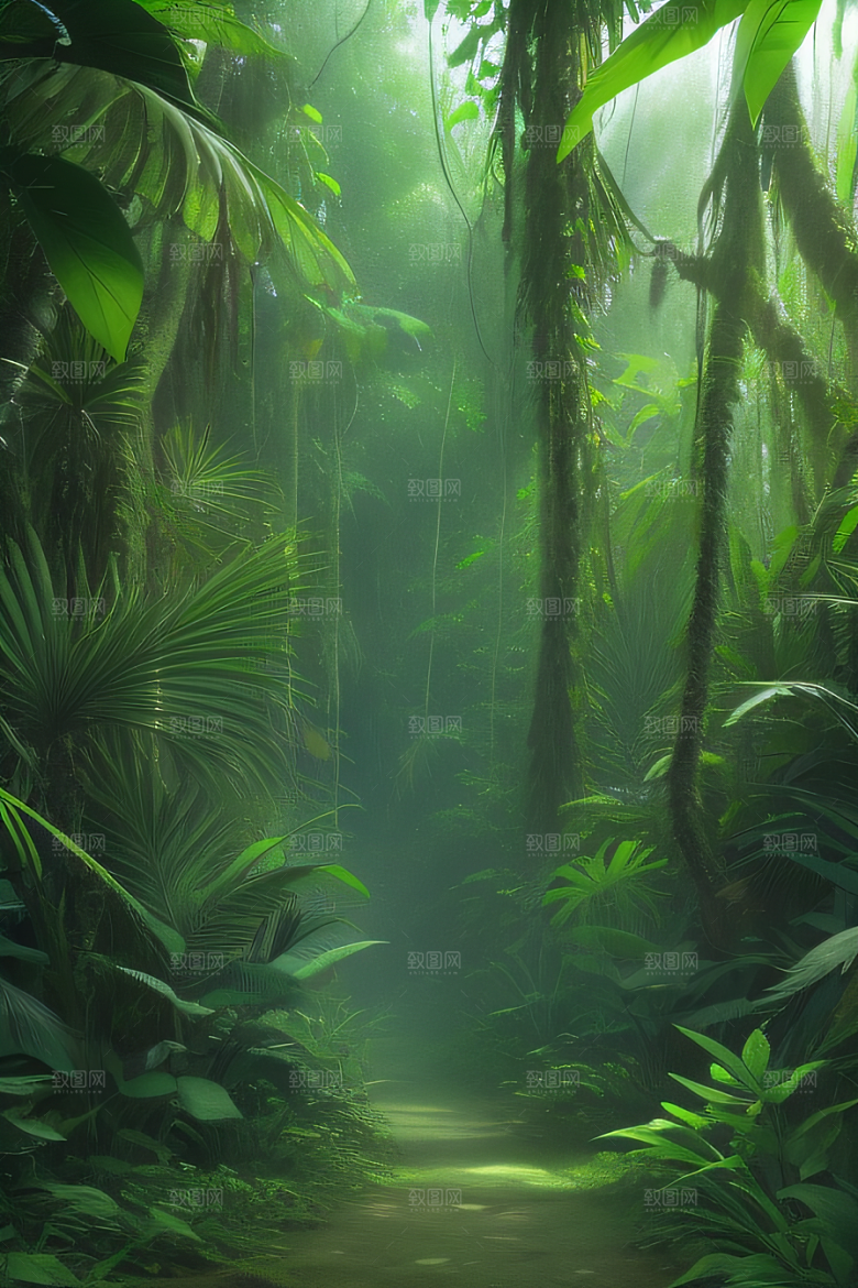 透明的热带雨林真实的光源照亮远方美景