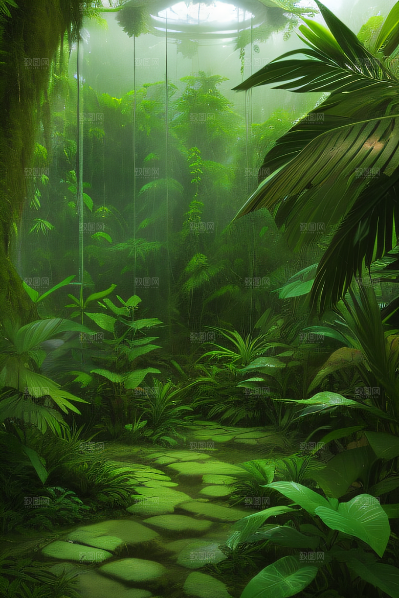 透明的热带雨林真实的光源照亮远方美景
