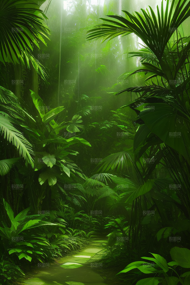 透明的热带雨林真实的光源照亮远方美景