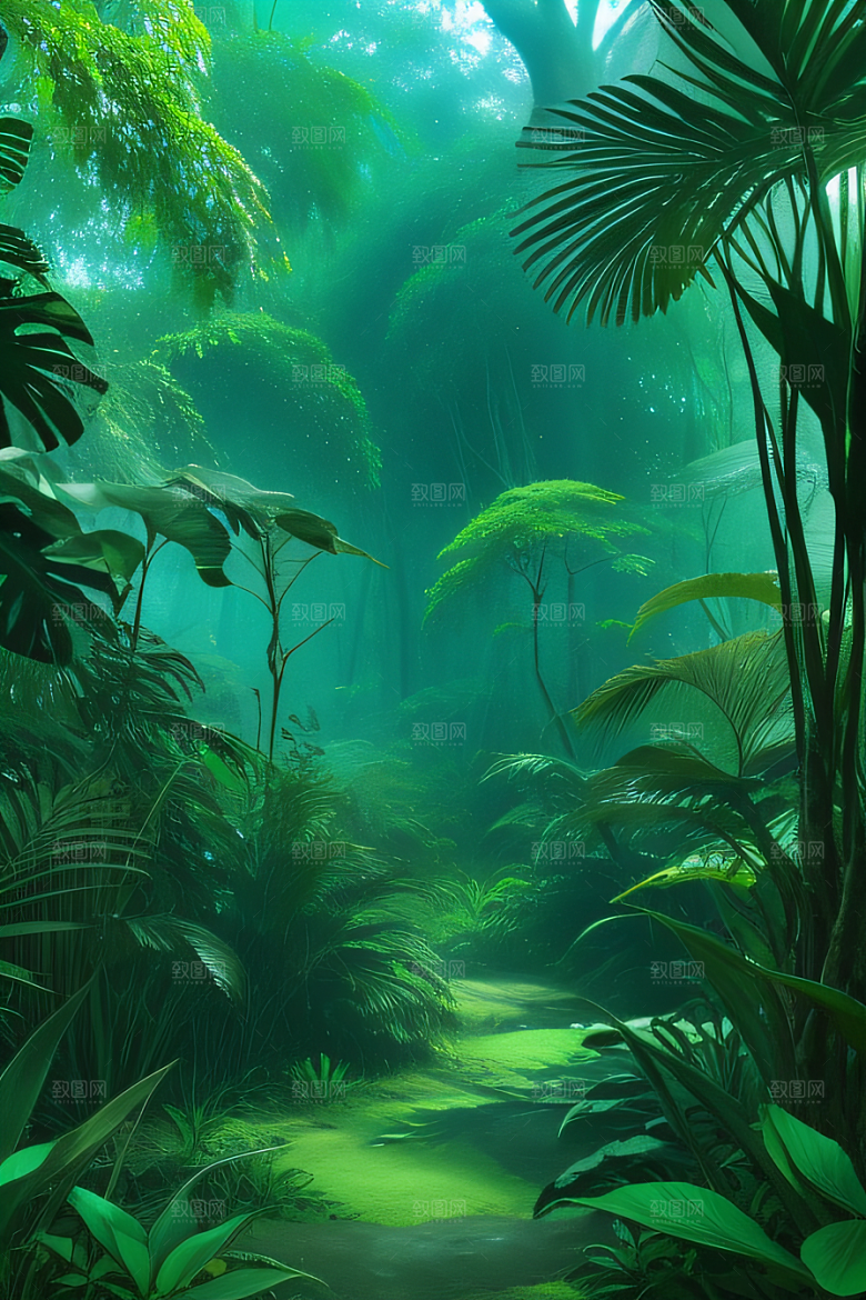 透明的热带雨林真实的光源照亮远方美景
