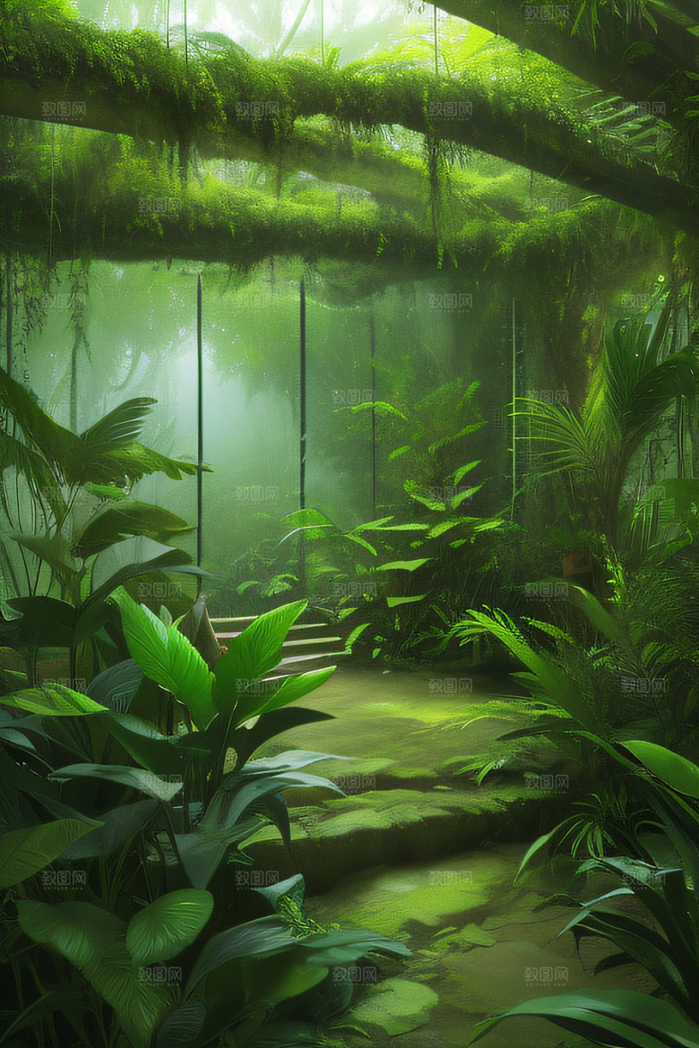 透明的热带雨林真实的光源照亮远方美景