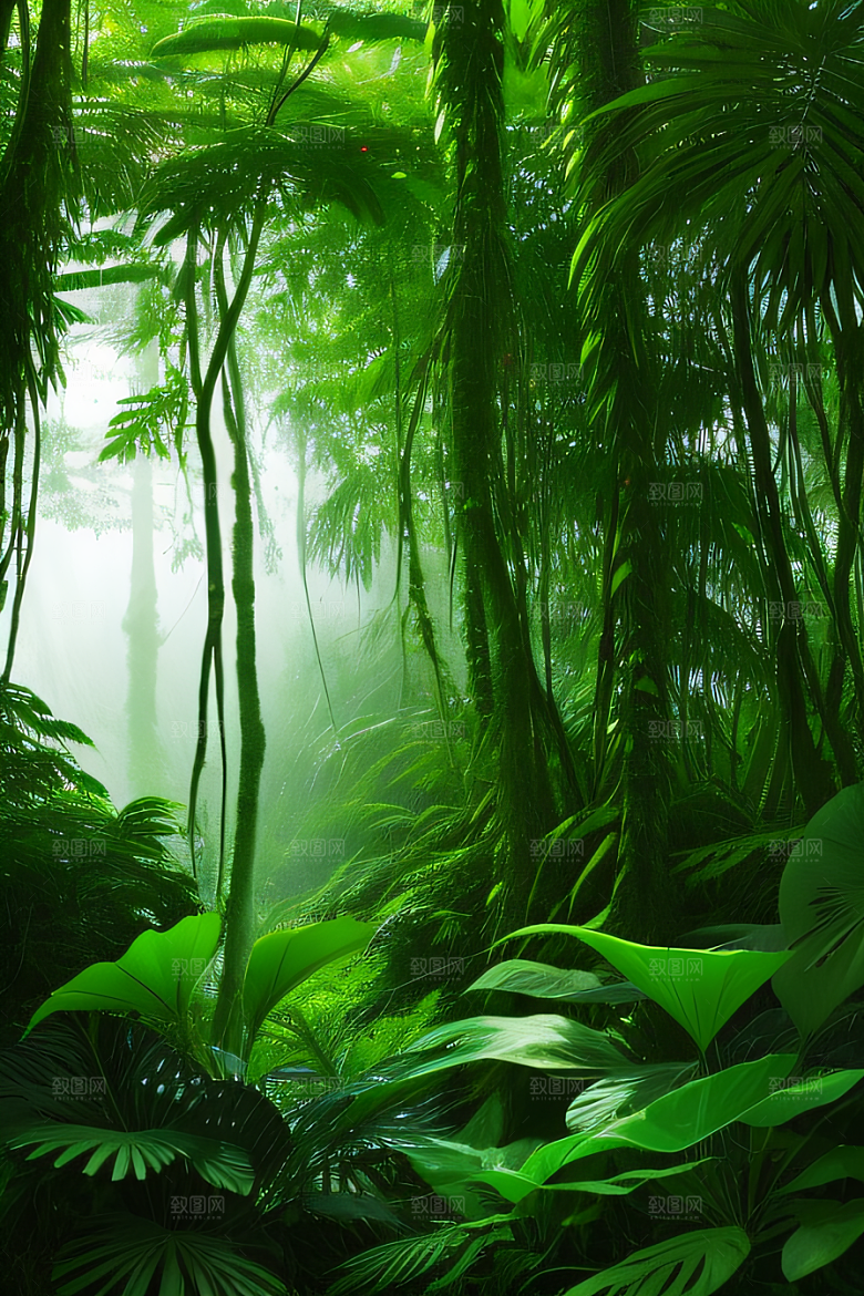 透明的热带雨林真实的光源照亮远方美景