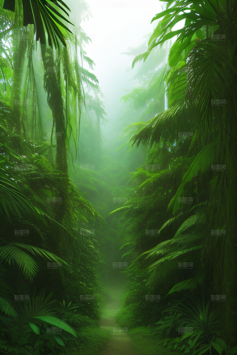 透明的热带雨林真实的光源照亮远方美景