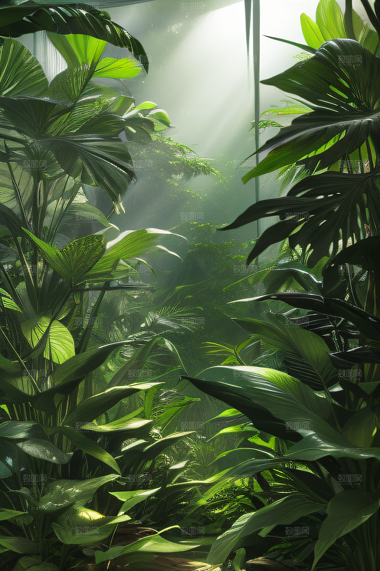透明的热带雨林真实的光源照亮远方美景