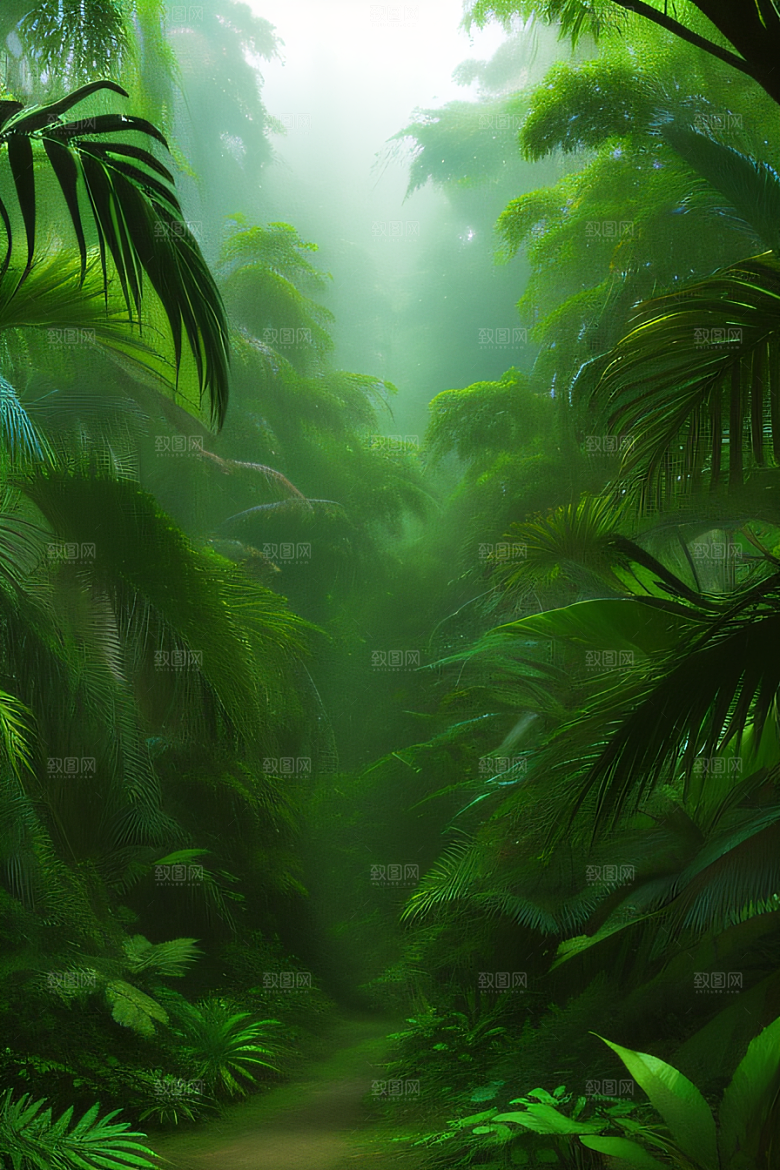 多样的植物形状近距离的阔叶森林美景