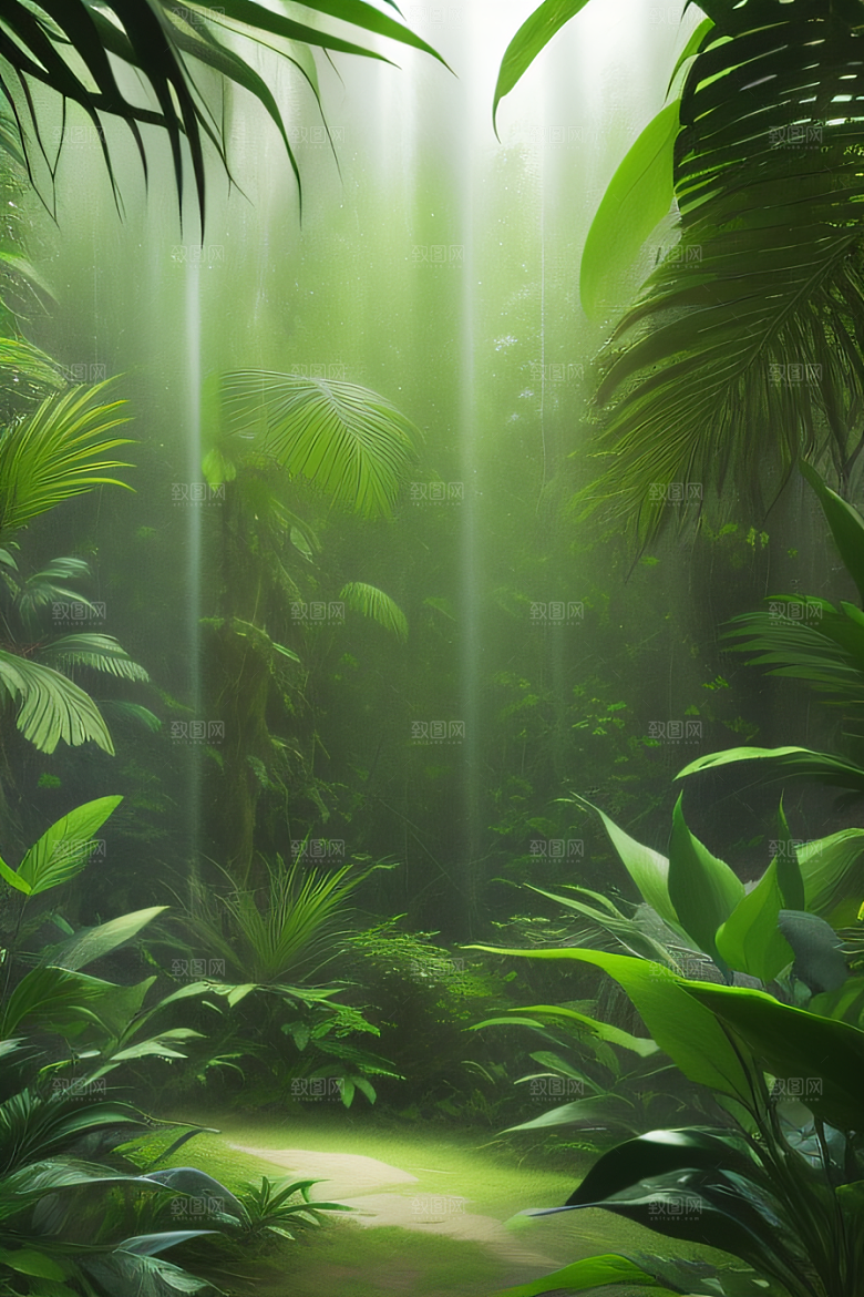 多样的植物形状近距离的阔叶森林美景
