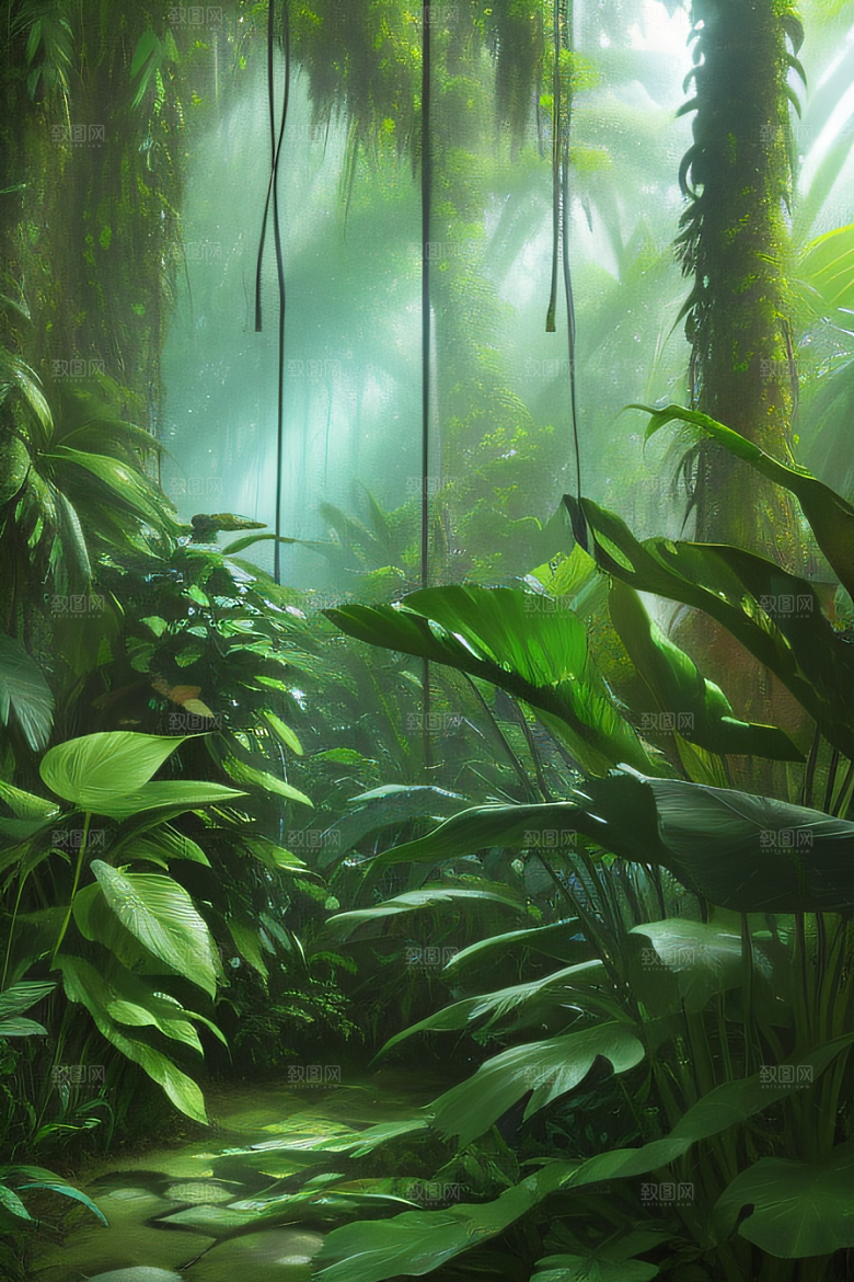 多样的植物形状近距离的阔叶森林美景