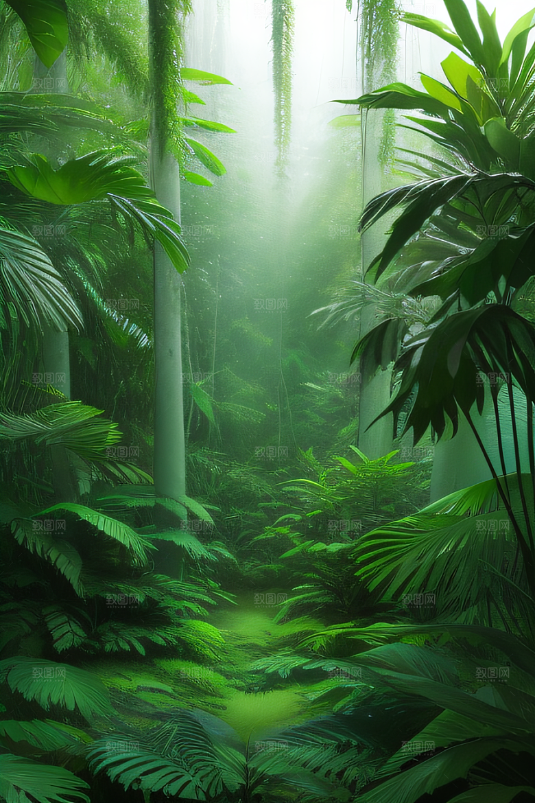 多样的植物形状近距离的阔叶森林美景