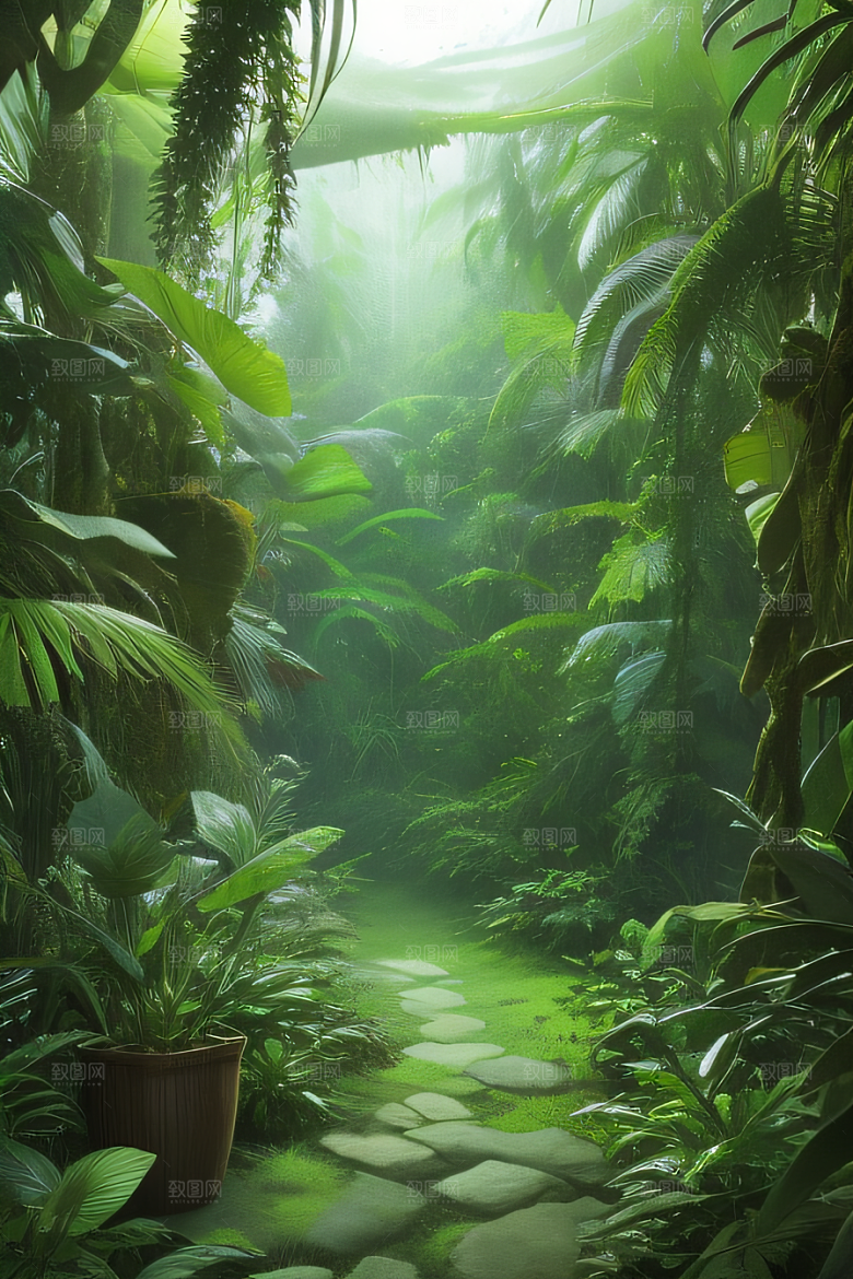 多样的植物形状近距离的阔叶森林美景