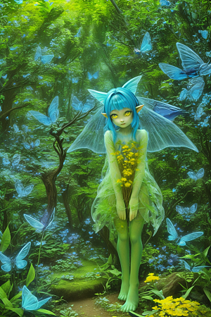 真实奇幻多彩森林中的小精灵