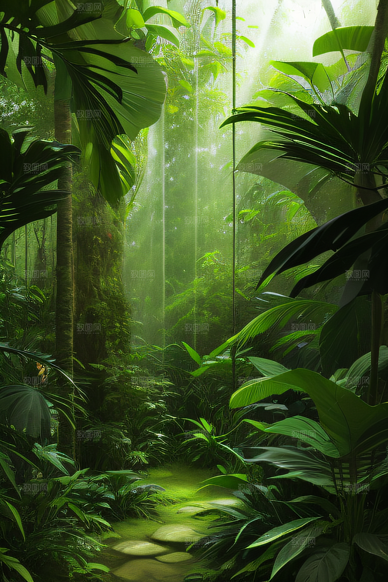 多样的植物形状近距离的阔叶森林美景