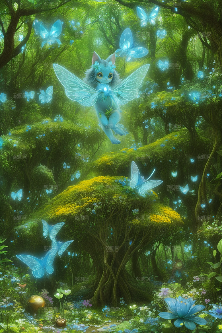 真实奇幻多彩森林中的小精灵