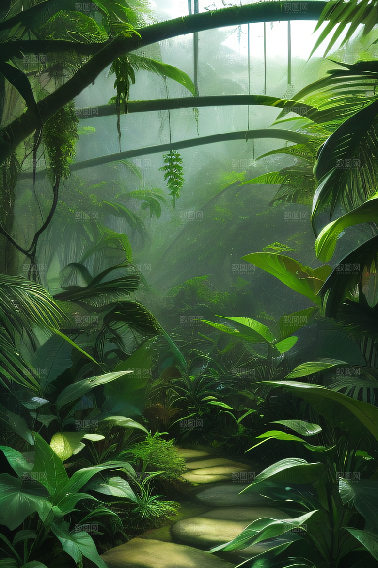 多样的植物形状近距离的阔叶森林美景