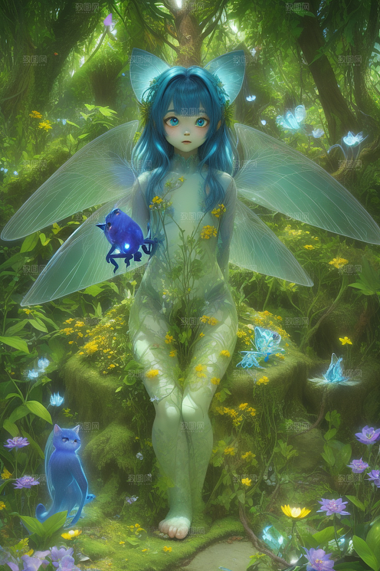 真实奇幻多彩森林中的小精灵