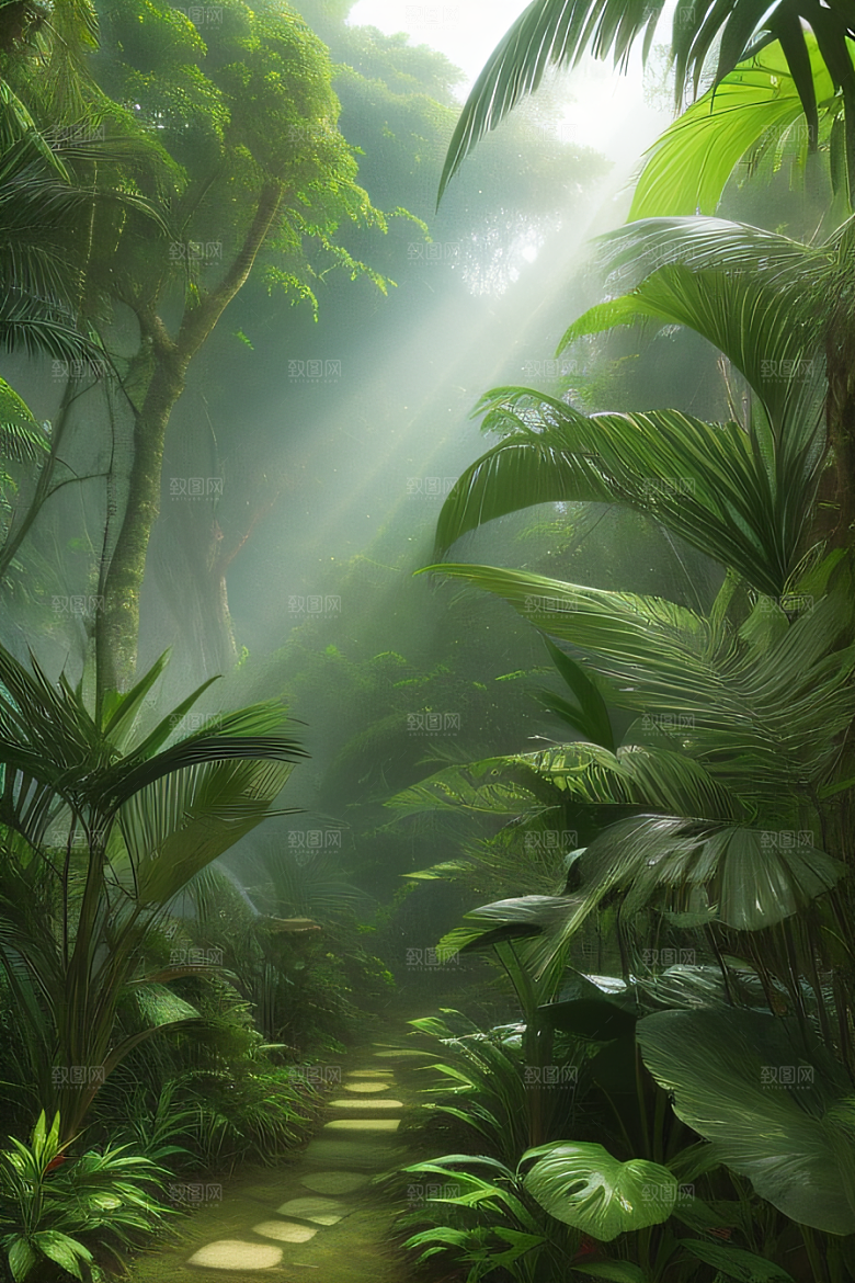 多样的植物形状近距离的阔叶森林美景
