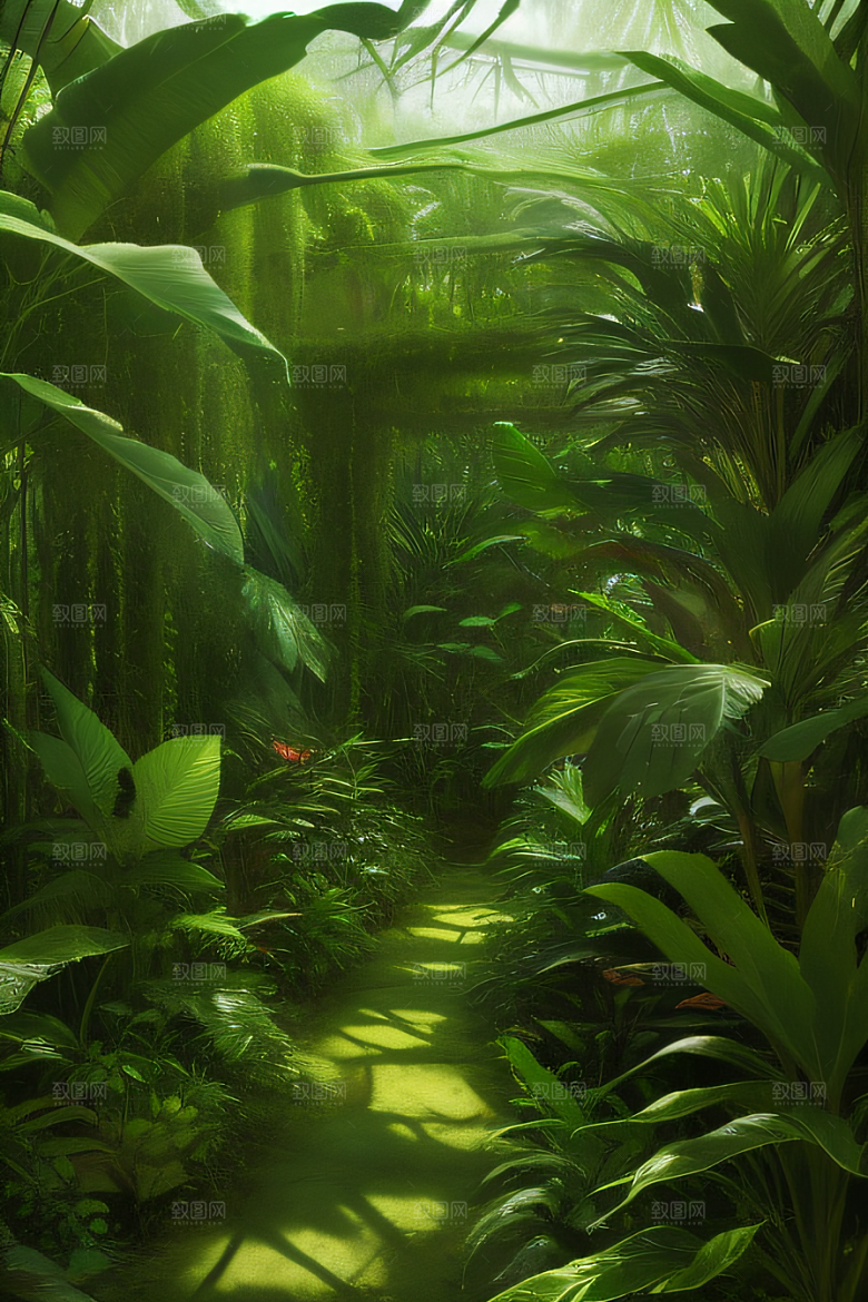多样的植物形状近距离的阔叶森林美景