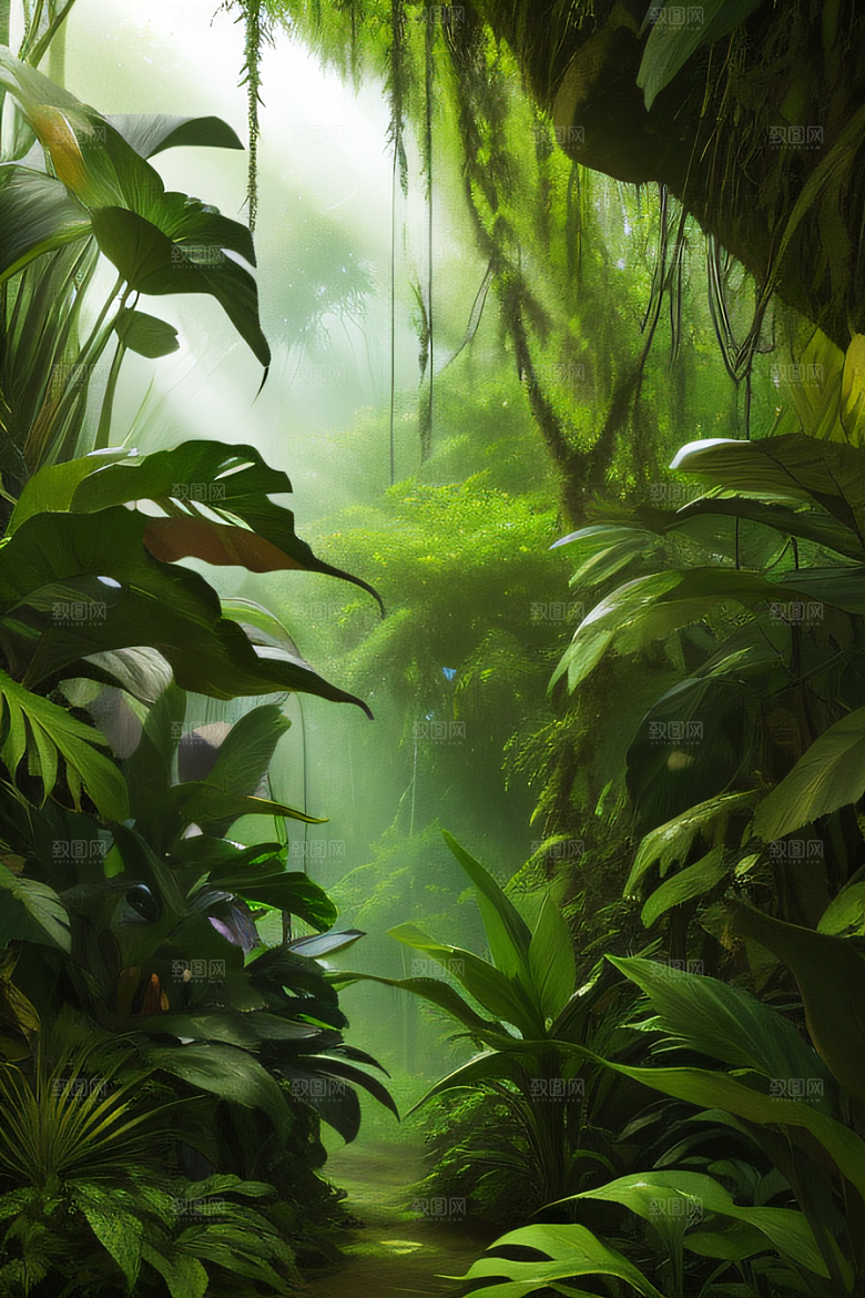 多样的植物形状近距离的阔叶森林美景