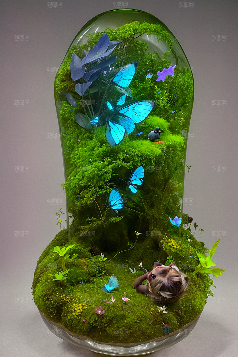 毛茸茸猫脸的小精灵休憩场景