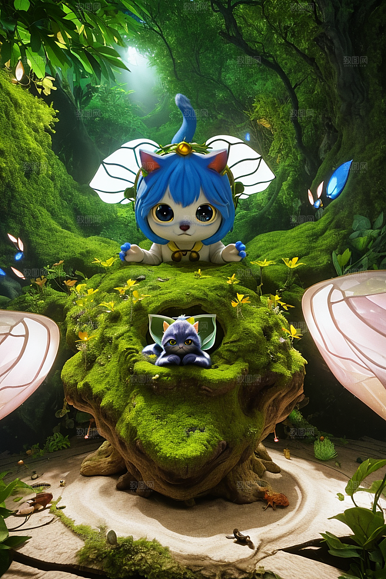 奇幻森林中的小精灵与花朵