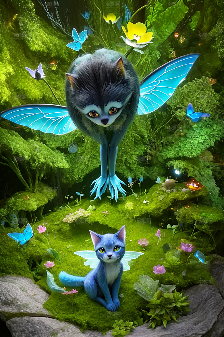奇幻森林中的小精灵与花朵
