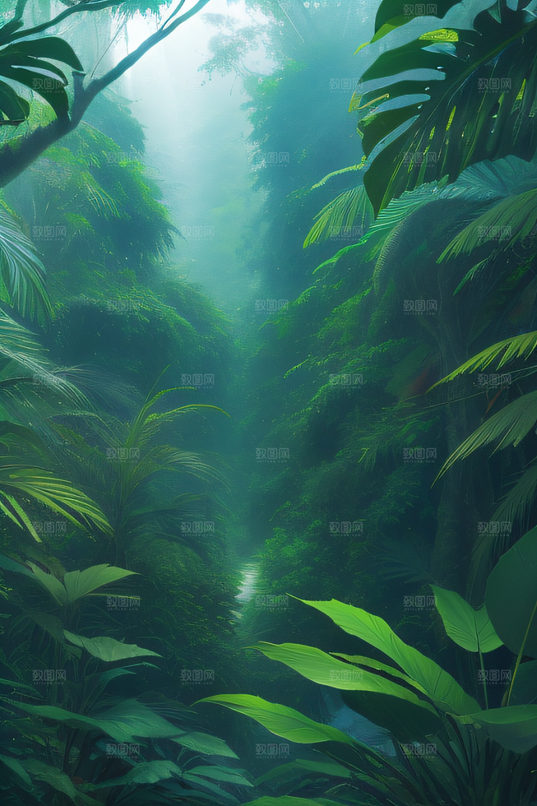 多样的植物形状近距离的阔叶森林景观