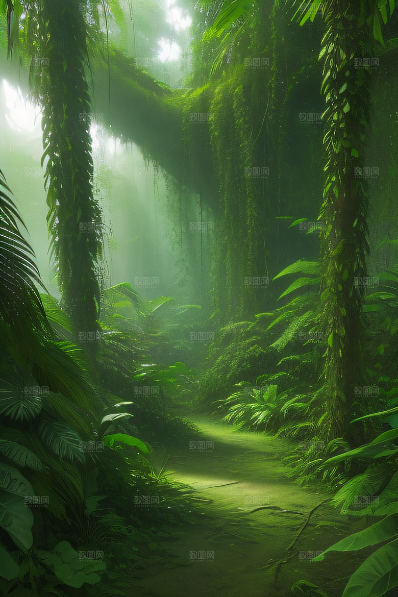 多样的植物形状近距离的阔叶森林景观