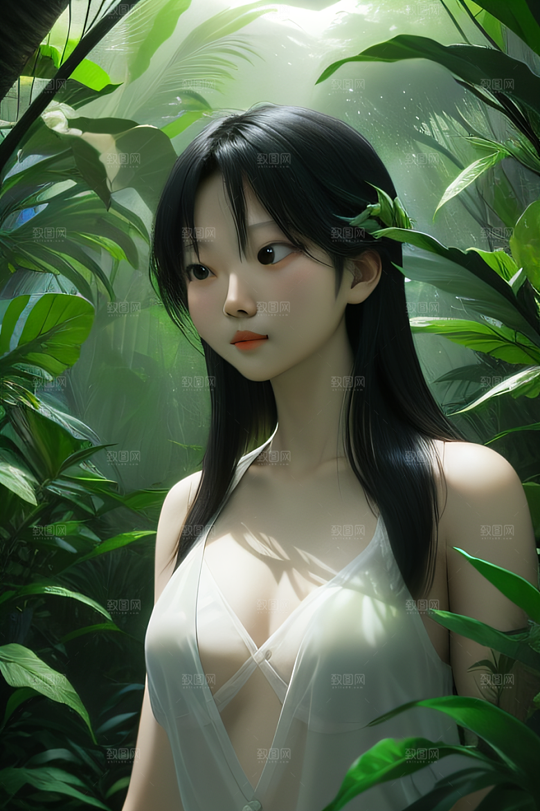 多样的植物形状近距离的阔叶森林景观
