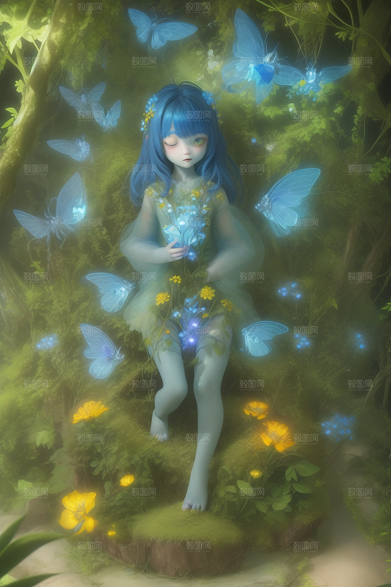 真实奇幻多彩森林中的小精灵