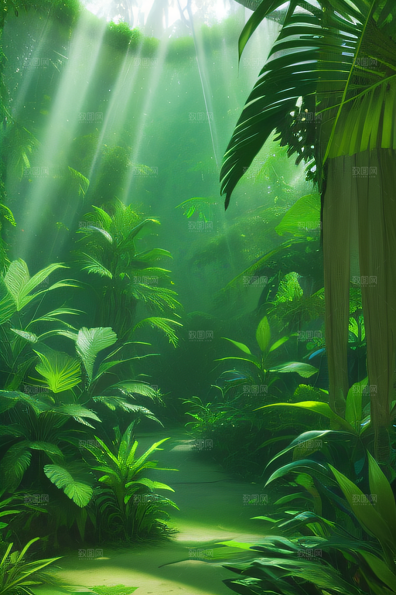 多样的植物形状近距离的阔叶森林景观