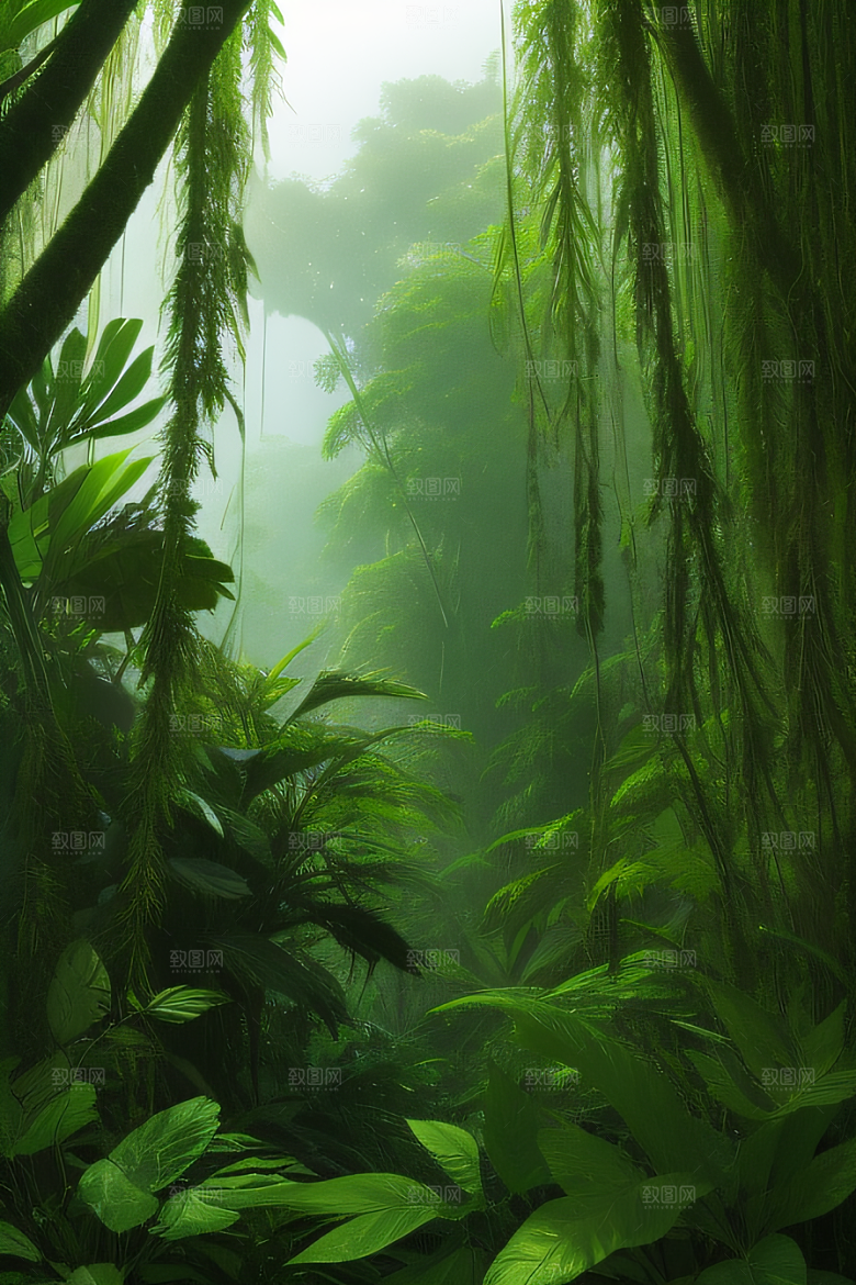 多样的植物形状近距离的阔叶森林景观