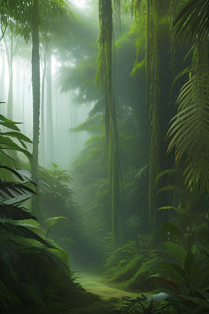 真实的热带雨林近距离的阔叶森林中