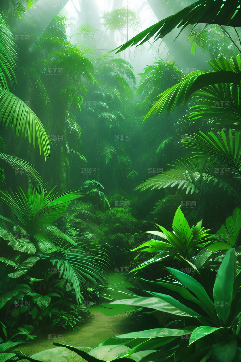 多样的植物形状近距离的阔叶森林