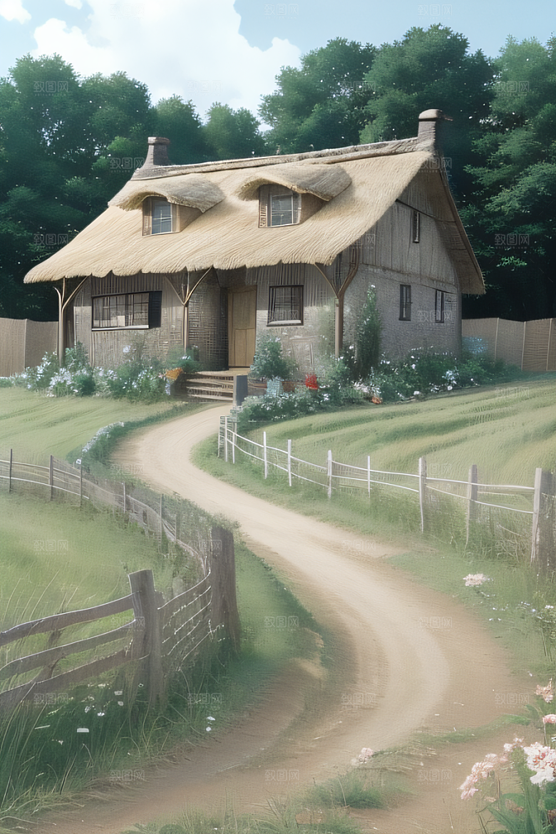 田园风情散落稻草的乡村想象