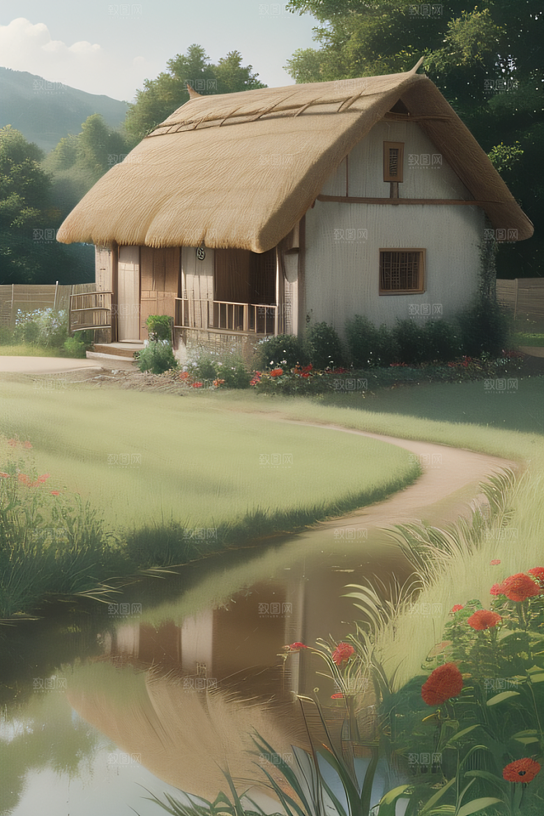 乡村之家茅草屋与自然融合