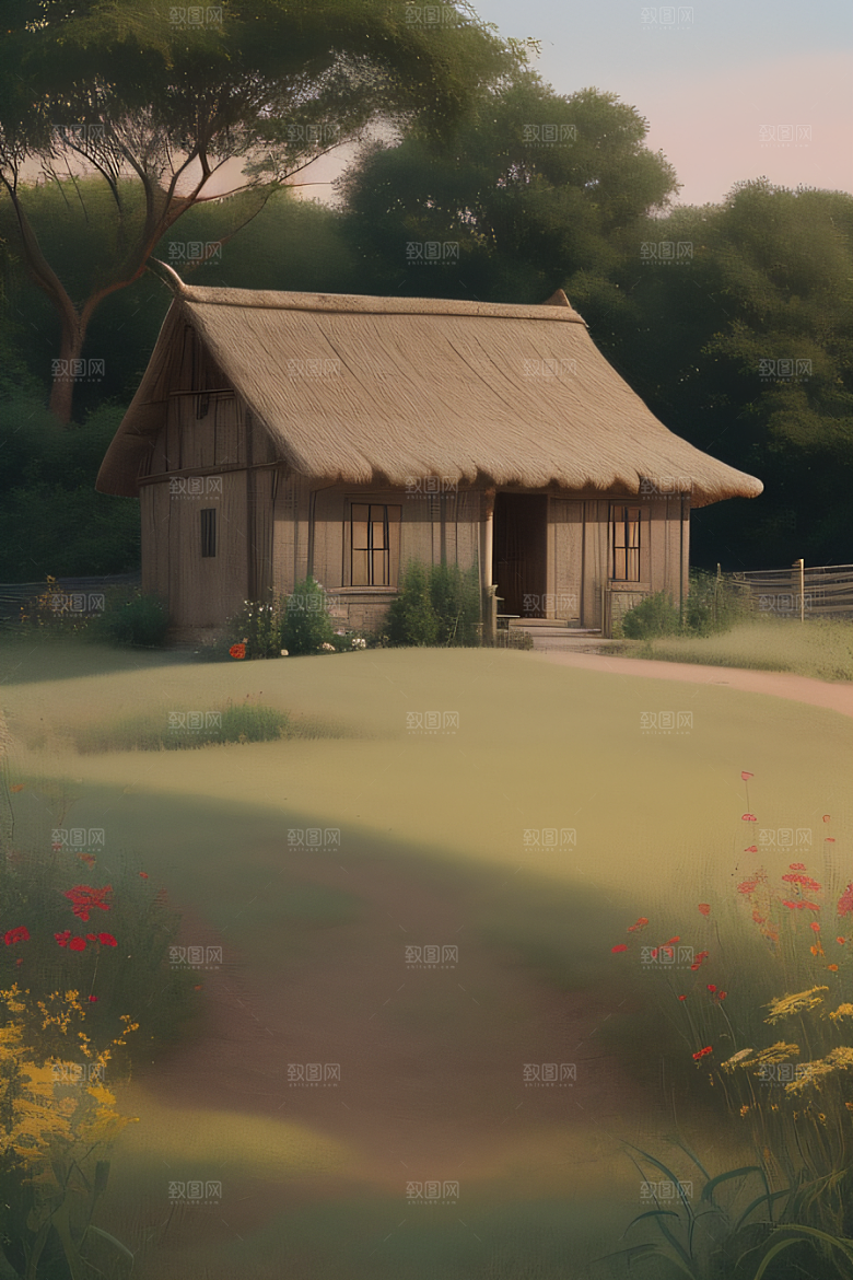 乡村之家茅草屋与自然融合