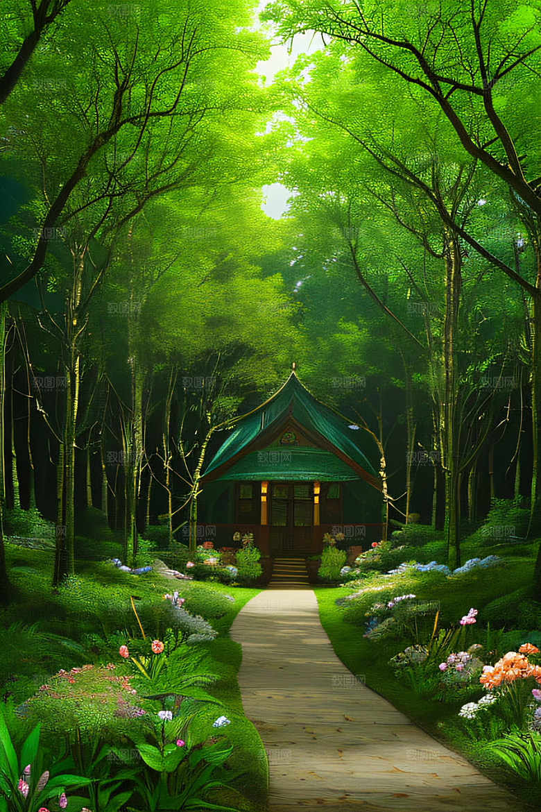 蜂飞蝶舞树摇微风迷人森林风景