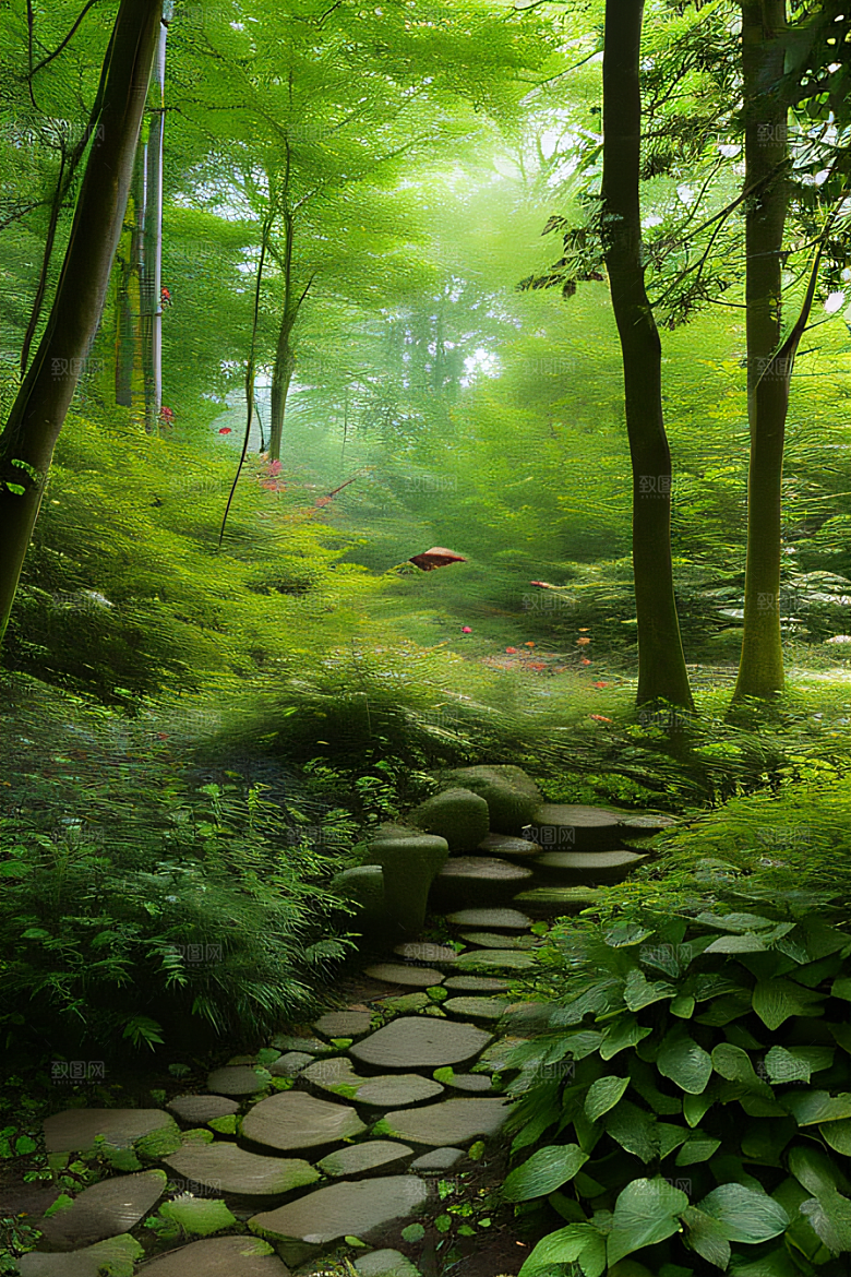 蜂飞蝶舞树摇微风迷人森林风景