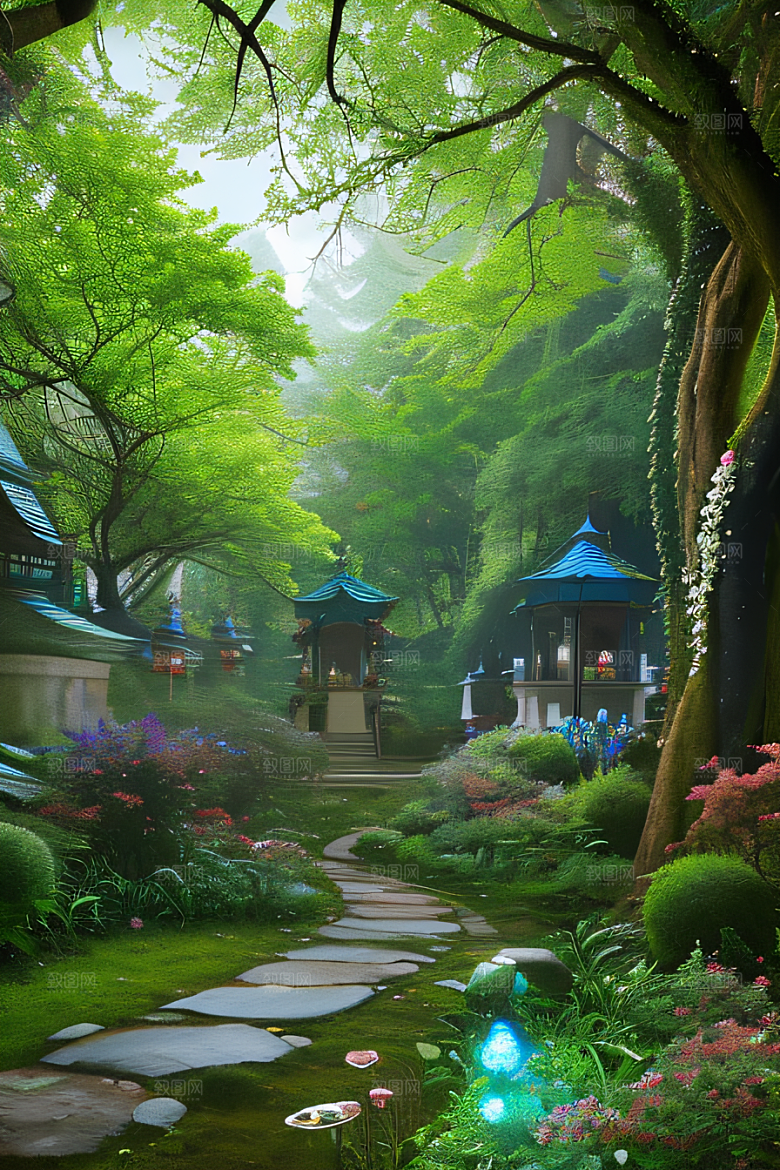 蜂飞蝶舞树摇微风迷人森林风景