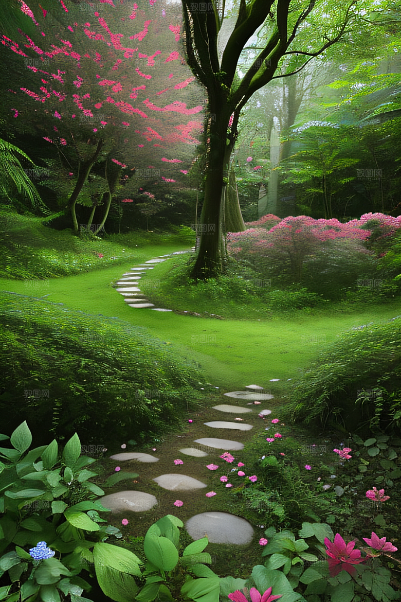 蜂飞蝶舞树摇微风迷人森林风景