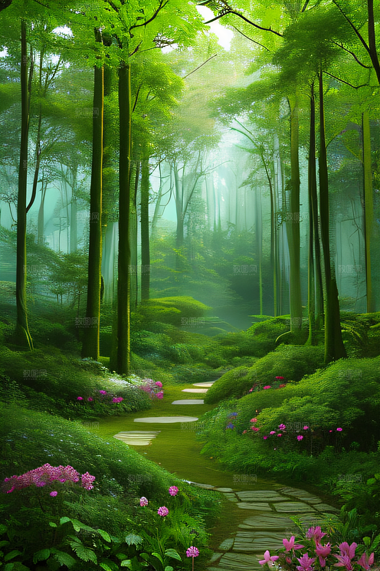蜂飞蝶舞树摇微风迷人森林风景