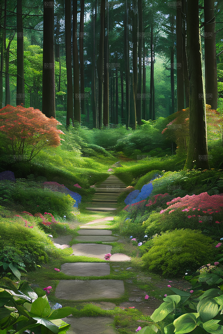 蜂飞蝶舞树摇微风迷人森林风景