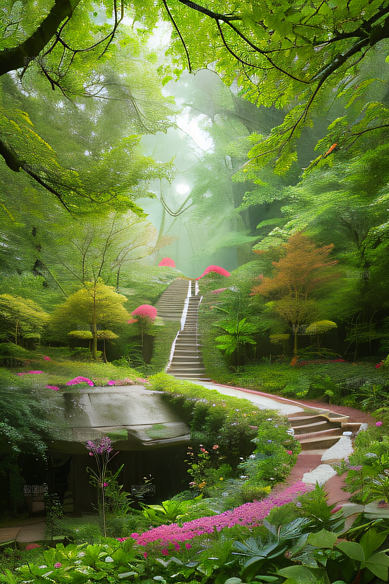 蜂飞蝶舞树摇微风迷人森林风景